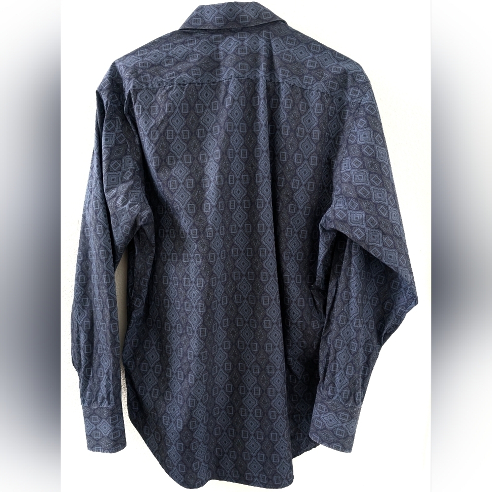 Thomas Dean Flip Cuff Dress Shirt Medium Blue Cotton Paisley Long Sleeve - Picture 2 of 7